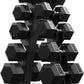 PAPABABE Hex Dumbbell Sets with Rack, 60-550lb Rubber Coated Dumbbell Weight Set and Storage Rack, Multiple Options Hand Weights for Strength Training