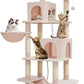 TaoqimiaoCat Tree Cat Tower for Indoor Cats, Plush Multi-Level Cat Condo with 12 Scratching Posts, 2 Perches, 2 Caves, Hammock, 2 Pompoms Jelly Pink