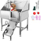 38" Dog Bathing Station, Professional Dog Washing Station Stainless Steel Dog Grooming Tub for Home,Equipped with Three Anti-Slip Steps, Removable Door, Pet Wash Station for Pet,R-RAMP