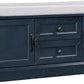 Storage Bench with 2 Drawers and 2 Cabinets, Pine Wood Shoe Bench with Removable Cushion for Living Room, Entryway 42.5" L x 15.9" W x 17.5" H (Antique Navy)
