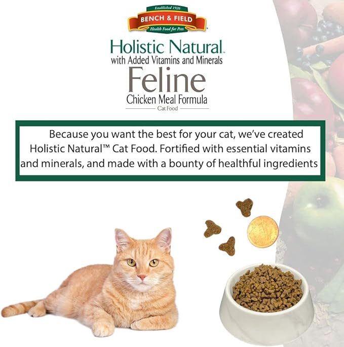 Bench & Field Holistic Natural Premium Adult Dry Cat Food, Chicken Meal and Brown Rice Recipe 25 lb Bag (Pack of 1)