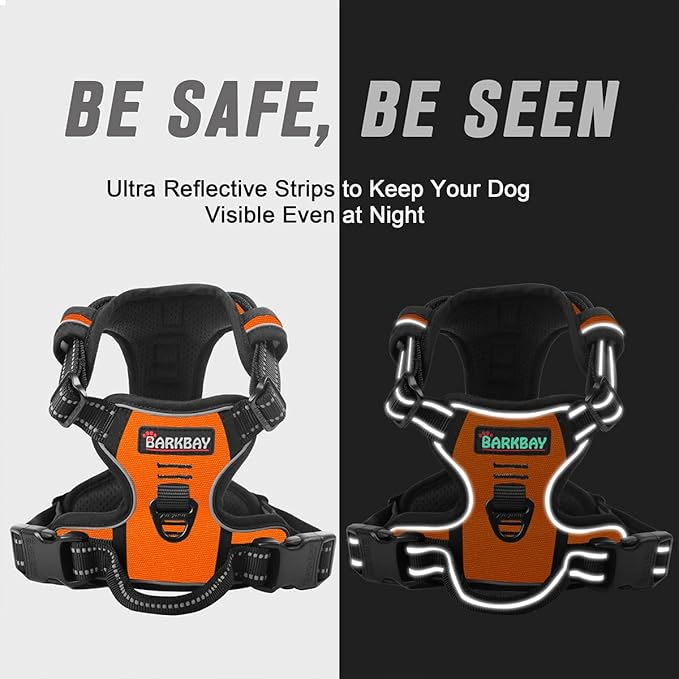 BARKBAY No Pull Dog Harness Front Clip Heavy Duty Reflective Easy Control Handle for Large Dog Walking(Orange,S)