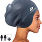 Alepo Extra Large Swim Cap for Women Men, Durable Silicone Swimming Hat with Ear Protection, Unisex Adults Bath Swimming Caps for Long Thick Curly Hair & Dreadlocks Braids Weaves Afro Hair