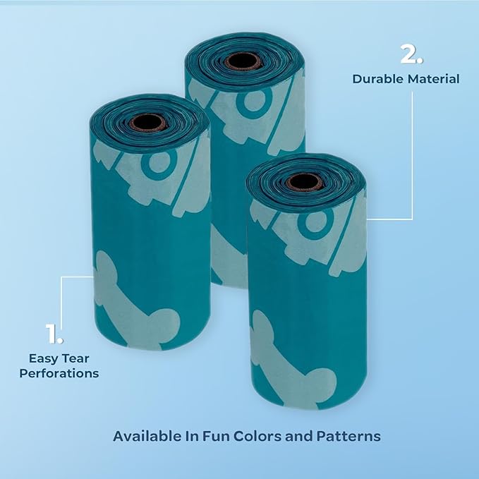 Best Pet Supplies Dog Poop Bags (360 Bags) for Waste Refuse Cleanup, Doggy Roll Replacements for Outdoor Puppy Walking and Travel, Leak Proof and Tear Resistant, Thick Plastic - Turquoise