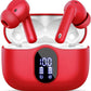 Wireless Earbuds, Bluetooth 5.4 Headphones Bass Stereo, Ear Buds with Noise Cancelling Mic, IP7 Waterproof in Ear Earphones, 36H LED Display Bluetooth Earbuds for Laptop Pad Phones Sports, Red