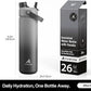 26 oz Insulated Water Bottle with 2-in-1 Straw and Spout Lid, Keep Cold 24H, Leak-Proof, Fits in Car Cup Holder, Stainless Steel Water Bottle for Sports, Travel, Gym, and School (Obsidian)