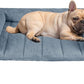 Veehoo Cooling Elevated Dog Bed with Fluffy Plush Bolster Cushion, Indoor Raised Dog Beds for Large Dogs, Soft Pet Sofa Cot with Removable Washable Mat, No-Slip Feet, 32 x 25 inches, Haze Blue