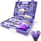 Garden Tools Set, 11 Pieces Gardening Gifts with Purple Floral Print, Ergonomic Handle, Trowel, Rake, Shovels, Pruner, Shears, Sprayer, Gloves, Garden Hand Tools with Carrying Case