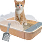 Open Cat Litter Box with High Side,Anti-Splashing Cats Litters Pan,Kitten Toilet with Litter Sifting Scoop,Semi-Enclosed Removable Kittens Litter for Boxes Easy to Clean No Odork(Khaki)