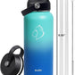 BUZIO Stainless Steel Water Bottle (Cold for 48 Hrs, Hot for 24 Hrs), 32 oz Vacuum Insulated Water Bottle with Straw Lid and Flex Cap (Double Wall, Wide Mouth, BPA Free, Leak Proof), Caribbean Blue