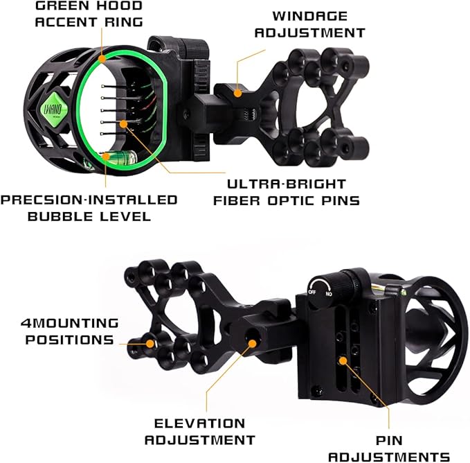 LWANO 5 Pin Bow Sight with Rheostat Light and Reversible Mount Design