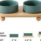 Ceramic Elevated Cat Food and Water Bowl, Kitty Bowl, Raised Cat Dish, Pet Feeder (5.1 in, 2 x Dark Green + Stand)