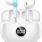 Wireless Earbuds, 2025 Bluetooth 5.3 Headphones HiFi Stereo Ear buds with ENC Noise Cancelling Mics, 40H Bluetooth Earbuds with Dual LED Display, IP7 Waterproof in Ear Earphones for Android iOS, White