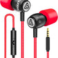 LUDOS Clamor Wired Earbuds in-Ear Headphones, 5 Years Warranty, Earphones with Microphone, Noise Isolating Ear Buds, Memory Foam for iPhone, Samsung, School Students, Kids, Women, Small Ears - Red