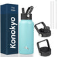 32 oz Insulated Water Bottle Stainless Steel Sport Bottles with 3 Lids,Turquoise
