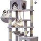 Taoqimiao Cat Tree, 71-Inch Cat Tree Cat Tower for Indoor Cats, Plush Multi-Level Cat Condo with 10 Scratching Posts, 2 Perches,Basket, 2 Caves,Hammock, 2 Pompoms,MS020W Light Gray