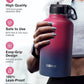 Half Gallon Water Bottle Insulated with Straw & 3 Lids, Coolflask 64 oz Water Jug Large Metal Stainless Steel Wide Mouth for Sports, Gym or Office, Non-BPA Keep Cold 48H Hot 24H, Ombre Wine/Navy