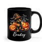 Personalized Tortoiseshell Pumpkins Black Ceramic Cup, Halloween Tortoiseshell Coffee Mug Gift for Cat Lover, Customized Pet's Name Cup 11oz 15oz, Spooky Halloween Cat Mug, Pet Lover Present