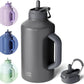 BOTTLE BOTTLE Insulated Water Bottle 64 oz with Straw and Dual-use Lid Stainless Steel Water Bottle for Men with Handle Vacuum Insulated Beer Growler for Workout Sports Soccer gray