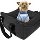 Dog Car Seat for Small Dogs, Large Leather Dog Car Bed with Storage Pocket, Waterproof PVC Leather Booster Seat Travel Bed for Front & Back Seat, Clip-On Safety Leash (Black)