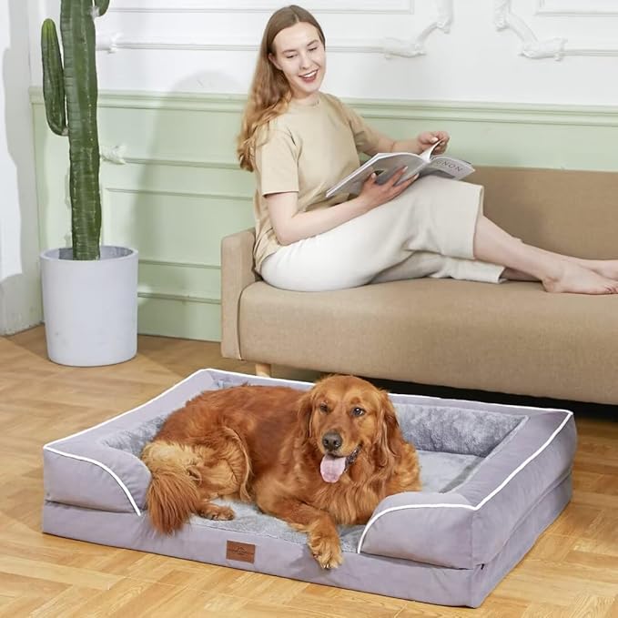Comfort Expression XXL Waterproof Orthopedic Dog Bed for Extra Large Dogs, Orthopedic Foam Dog Beds, Washable Dogs Sofa Bed with Removable Cover & Non-Slip Bottom(XX-Large,Purple)