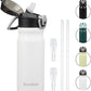 Insulated Water Bottle with Straw and Carry Loop,18 oz Stainless Steel Double Wall Vaccum Metal Water Flask with Leak-proof Lid,White