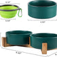 Petygooing Dog Bowls,Green Ceramic Cat Dog Bowl Set with Stand for Food and Water Feeder,Non-Slip Cute Modern Pet Dishes for Cats Small and Medium Size Dogs (28OZ/6.1 in)