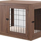 unipaws 36 Inch Furniture Style Dog Crate End Table with Cushion, Wooden Wire Pet Kennels with Double Doors, Medium Dog House Indoor Use (Walnut, Medium)