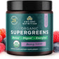 Ancient Nutrition SuperGreens Powder with Probiotics, Organic Berry Flavor Greens, Made from Real Fruits, Vegetables and Herbs, Digestive and Energy Support, 12 Servings, 3.2oz