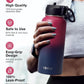 Water Bottle 32 oz Insulated with Straw, Coolflask Stainless Steel Metal 3 Lids Water Flask Wide Mouth for Sports or Office, Non-BPA Keep Cold Up to 48 Hrs or Hot Up to 24 Hrs, Ombre Wine/Navy