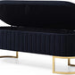50" Sherpa Storage Ottoman Bench – Velvet Upholstered Bedroom Bench with Golden Metal Legs, Lift-Top Hidden Storage, Modern Footrest for Living Room, Entryway, Bed End (Black)
