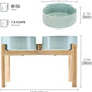 SPUNKYJUNKY Elevated Dog Bowls Ceramic, 8.3'' Dogs Food Water Bowls Raised with Non-Slip Bamboo Stand for Large Sized Breed Microwave Dishwasher Safe - 60 OZ,Light Green