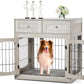 Dog Crate Furniture for Medium Dogs, Wooden Dog Kennel Indoor with Double Doors, Dog Cage with Cushion & Drawers, Dog House Side End Table for Small Medium Dogs up to 45 lb, 31.5” L, Grey