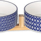 Selamica Ceramic 14 OZ Dog Bowls with Wooden Stand, Anti-Slip Dog Dishes Set for Cats & Small Dogs, Weighted Pet Bowls Set of 2, Vintage Blue