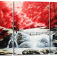 Wieco Art 3 Piece Red Forest Waterfalls Canvas Prints Wall Art for Living Bedroom Room Home Decorations Modern Gallery Wrapped Landscape Tree Oil Paintings Reproduction Pictures Artwork