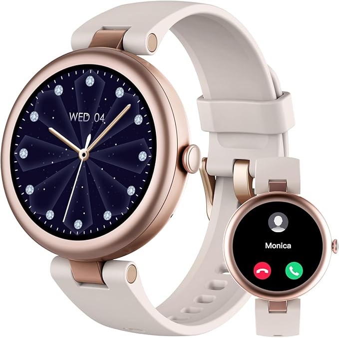 Fitness Tracker, Round Fitness Watches for Women with Bluetooth Call Heart Rate Monitor Sleep Tracker Calorie/Step Counter, Birthday Gift for Women Lady Mom Waterproof Starlight