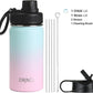 DRINCO Stainless Steel Water Bottle Spout Lid Vacuum Insulated Double Wall Water Bottle Wide Mouth (40oz 32oz 22oz 18oz 14oz) Leak Proof Keeps Cold or Hot (14 oz, 14oz Macaron)