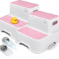 Two Step Stools for Toddlers Girls, Small Kids Step Stool for Bathroom Sink, No Slip Toddler Step Stool for Little Grils Room Princess Bedroom Closet Potty Training (2 Pack, White-Pink)
