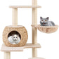 PETSITE 59 inch Cattail Cat Tree Tower, Multi-Level Cat Tower with Natural Sisal Scratching Posts, Condo, Basket, Top Perch and Jumping Platforms, Modern Tall Cat Tree for Indoor Cats