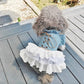 Girl Dog Denim Dress with Flared Sleeves Dog Jeans Jacket Blue White Puppy Clothes for Small Dogs Cat Apparel Cake Skirt Pet Outfit (Blue, Large)