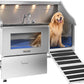 POLIMO Dog Washing Station, LED Professional Stainless Steel Dog Bathing Station 61", Dog Grooming Tub for Large, Medium & Small Dog - with Window, Ramp, Drawer, Floor Grate & Faucet (Right RAMP, 61")