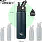 22oz Stainless Steel Bottles with 3 Lids Sport Insulated Water Bottle,Navy Blue