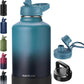 64oz Insulated Water Bottle with Straw, Half Gallon Stainless Steel Vacuum Water Jug, Large Thermal Water Bottle Flask with Leakproof 3 Lids for Travel, Camping, Gym Sports Indigo Black