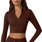 QINSEN Workout Sets for Women 2 Piece Seamless Long Sleeve Crop Tops Ribbed High Waist Leggings