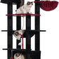Heybly Tall Cat Tree, 78-inch Multi-Level Cat Tower for Indoor Cats, 2 Widened Plush Perches Cat Condo with Scratching Board and Big Caves, Black and Red HCT033BR