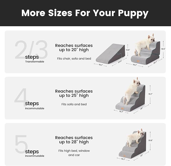 Gardner Pet Dog Stairs for Small Dogs 19.7" H, Curved 4-Step Pet Stairs, Dog Steps for High Bed (18-24 in), Couch with Durable Non-Slip Waterproof Fabric Cover and CertiPUR-US Certified Foam