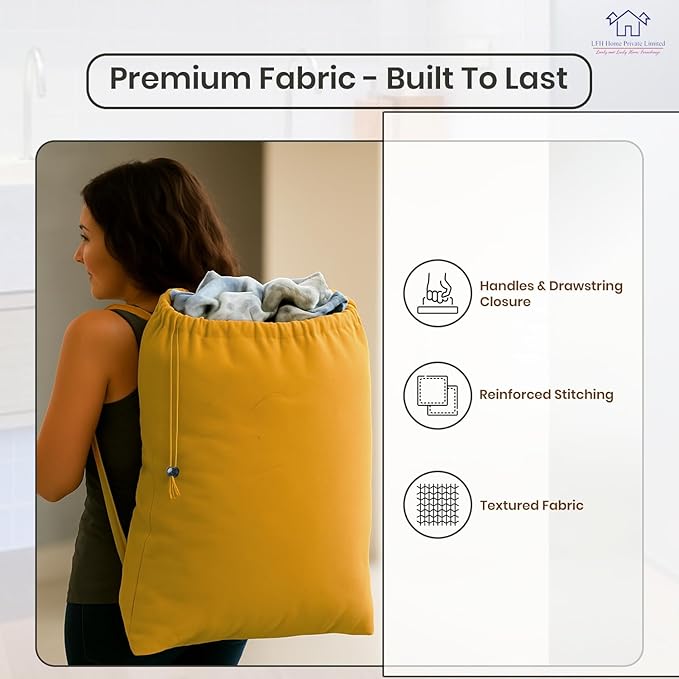 LFH Home Cotton Canvas Large Laundry Bag with Handle, Heavy Duty Drawstring Closure Washable Laundry Bags, School Travel, Home, Hotel, College Dorm, Organizer Sack, Toys Clothes 28x40-Yellow