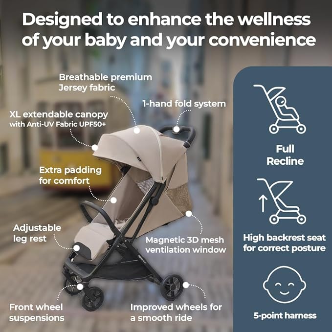 Inglesina Quid³ Stroller, Astral Blue - Compact Reclining Travel Stroller for Baby & Toddler 0-55 lbs, One Hand fold, Car seat Compatible, Airplane Overhead, Lightweight, Foldable, XL UPF 50+ Canopy
