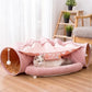 2 in 1 Cat Tunnel Bed Tube with Cushion and Plush Ball Toy Playground Crinkle Collapsible for Large Cats Kittens Kitty Puppy Small Dog Foldable Soft Pet Play Bed Indoor Outdoor- Pink Cat Tunnel Bed