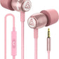 LUDOS Clamor Wired Earbuds in-Ear Headphones, 5 Years Warranty, Earphones with Microphone, Noise Isolating Ear Buds, Memory Foam for iPhone, Samsung, School Students, Kids, Women, Small Ears - Pink